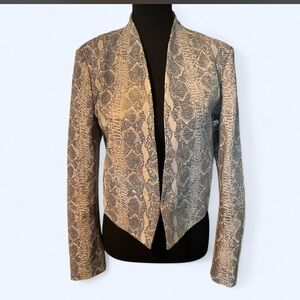 Alice + Olivia Snake-Print Open Front Blazer in Cream and Black